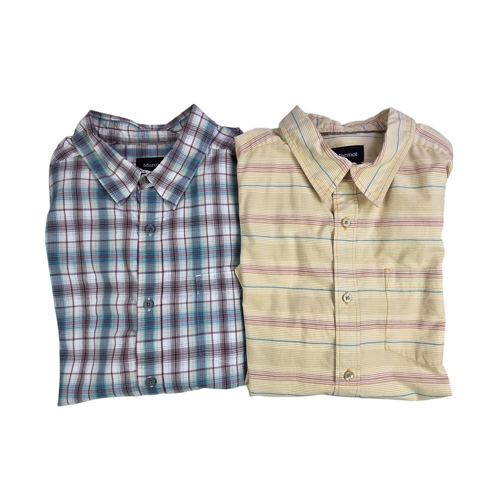 MARMOT Shirt Lot (2) Men's XL Plaid Stripes Short Sleeve Outdoor‎ Lightweight